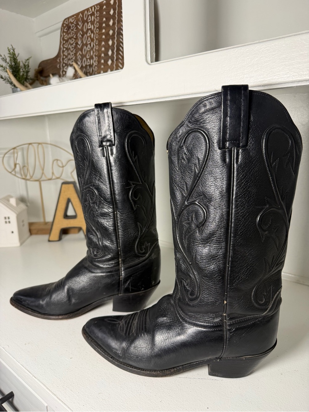 Dan Post Womens 9.5 Black Leather Cowboy Boots Classic Western Made Mexico